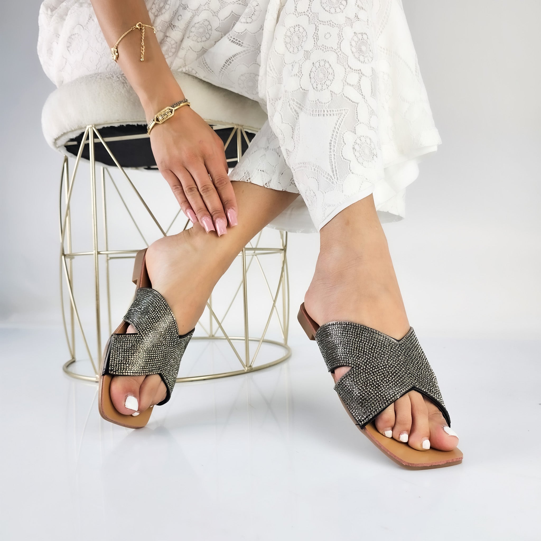 Sierra - Ciabattine Donna Flatform Con Strass