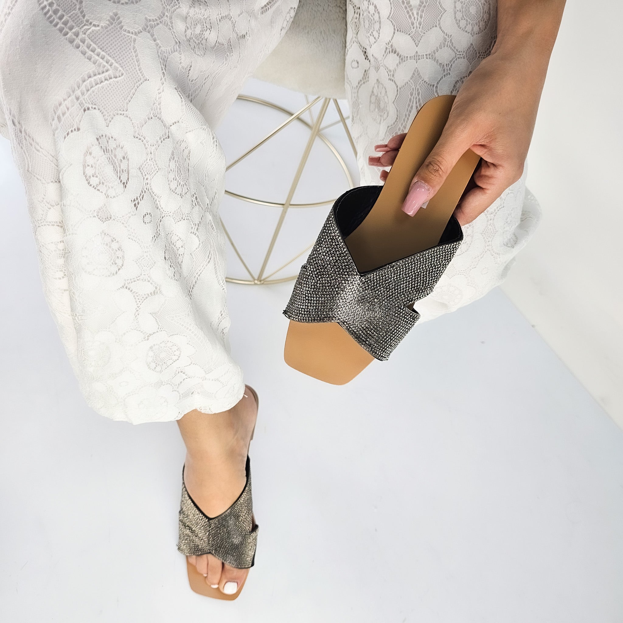 Sierra - Ciabattine Donna Flatform Con Strass
